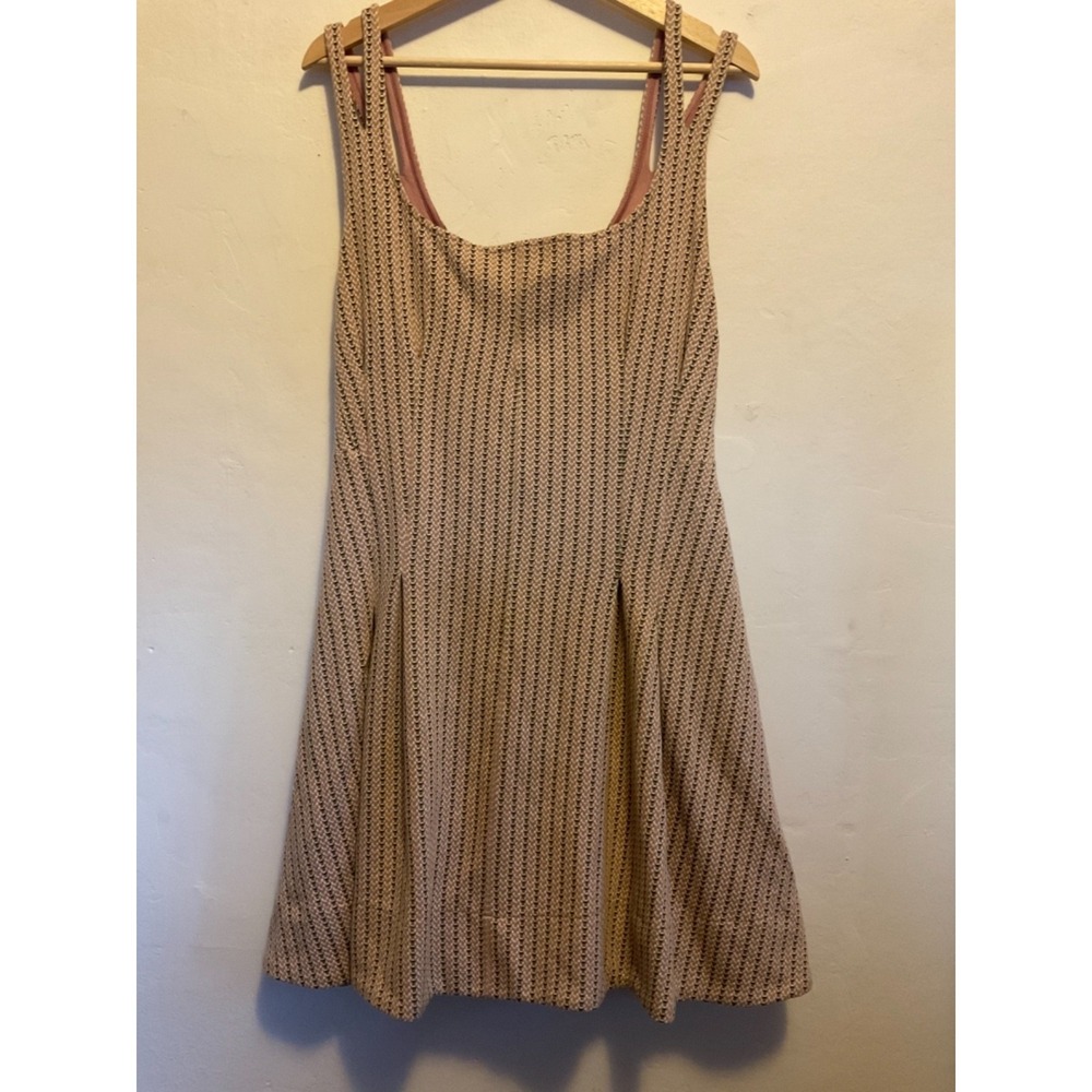 Anthropology Maeve Jacquard Short Dress Brown‎ Pink Pockets! Fit Flare Large